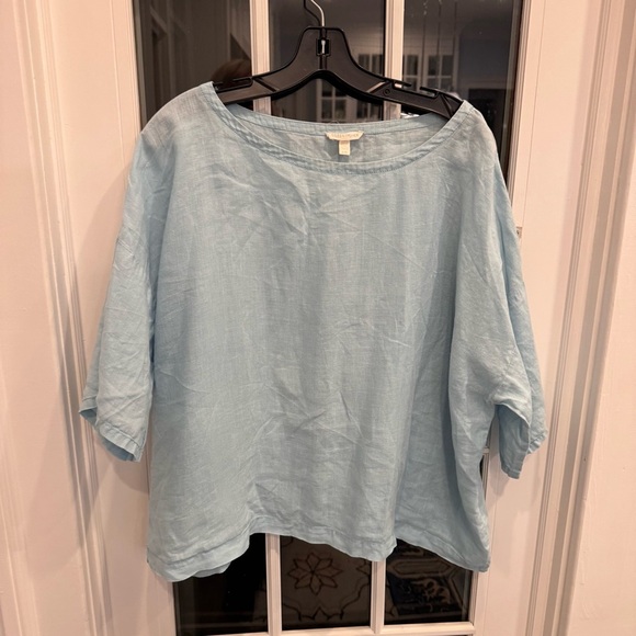 Eileen Fisher Women’s Light Aqua Green Linen Top Size Large. Oversized - Picture 5 of 7